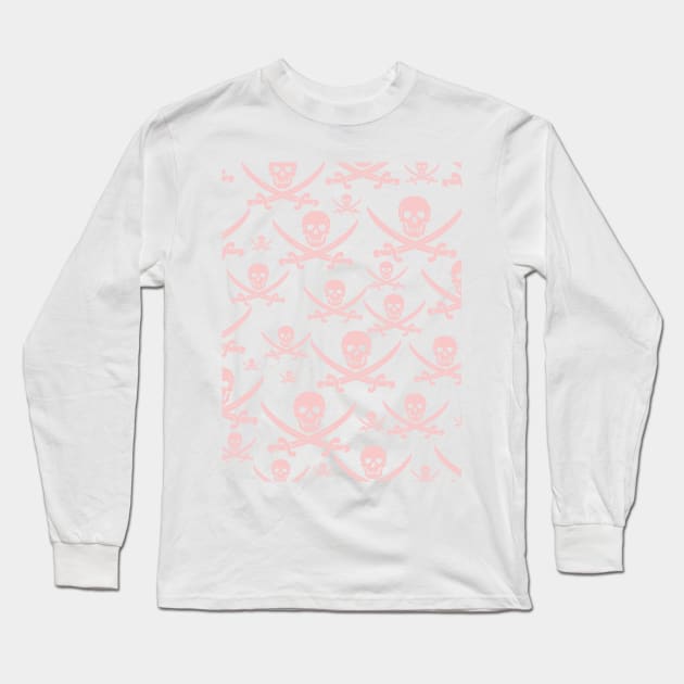 Millennial Pink Pirate Pattern Long Sleeve T-Shirt by FandomTrading